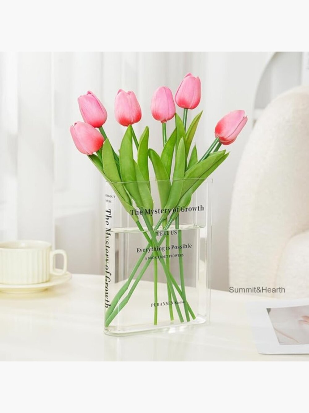 Clear Acrylic Bookend Vase for Flowers, Modern Home Office Decor